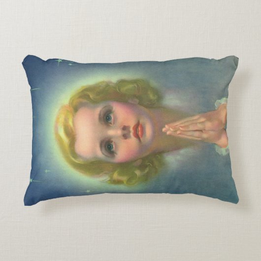 天使のようなブロンドの女の子とハローとスター祈ズ アクセントクッション (正面)