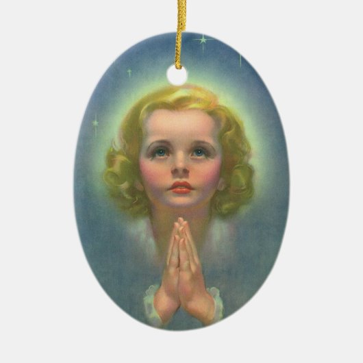 天使のようなブロンドの女の子とハローとスター祈ズ セラミックオーナメント (正面)