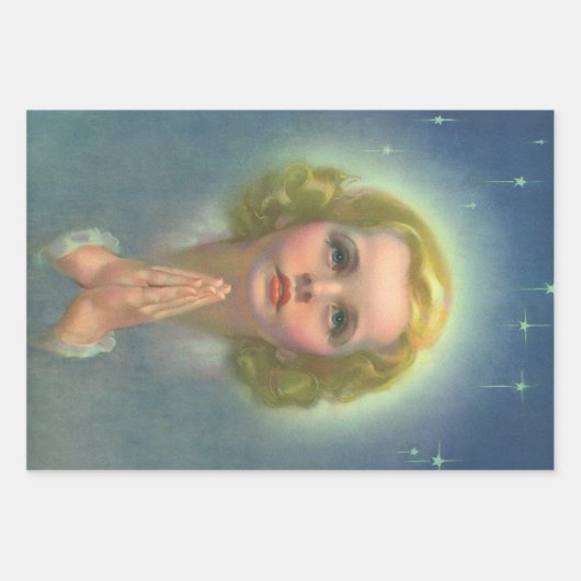 天使のようなブロンドの女の子とハローとスター祈ズ ラッピングペーパーシート (正面3)