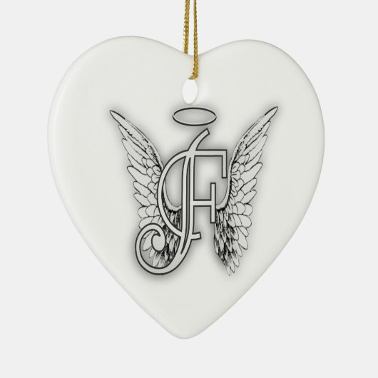 天使のアルファベットFの最初の後者によってはハローが飛びます セラミックオーナメント (右)