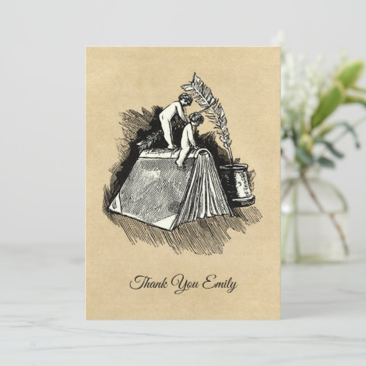 天使のイラストが入ったブックサンクスカード サンキューカード (スタンド正面)