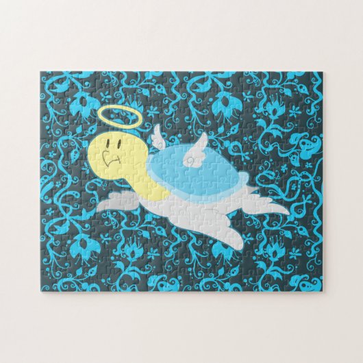 天使のカメの花柄パターン ジグソーパズル (横)