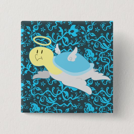 天使のカメの花柄パターン 缶バッジ (正面)