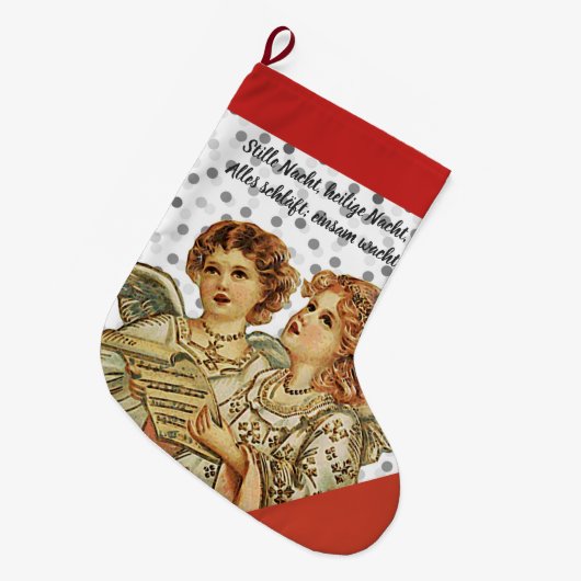 天使のクリスマスのストッキングとのドイツの静かな夜 ラージクリスマスストッキング (正面 (吊り時))