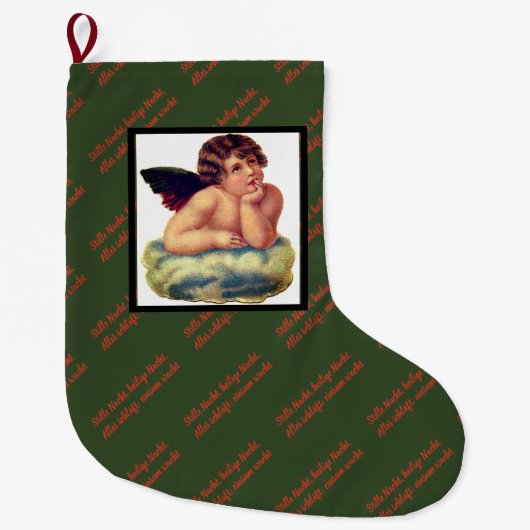 天使のクリスマスのストッキングを持つドイツ語の静かな夜 ラージクリスマスストッキング (正面)