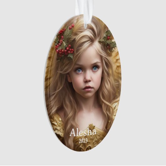 天使のクリスマスの瞬間パーソナライズされた：女の子 オーナメント (正面)