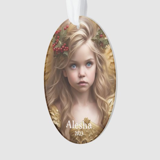 天使のクリスマスの瞬間パーソナライズされた：女の子 オーナメント (正面)