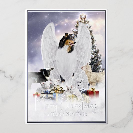天使のクリスマスイブ、トリコラーコリーエンジェル –  箔シーズンカード (正面)