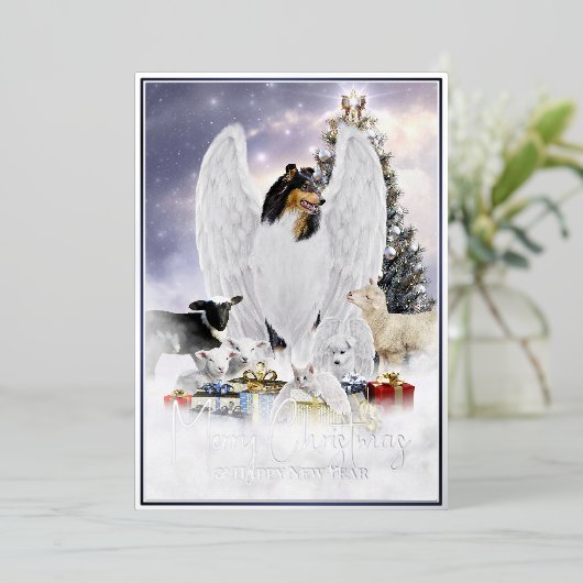 天使のクリスマスイブ、トリコラーコリーエンジェル –  箔シーズンカード (立ち正面)