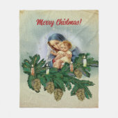 天使のクリスマスメリーとキャンドルライトのイエス フリースブランケット (正面)