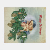 天使のクリスマスメリーとキャンドルライトのイエス フリースブランケット (正面(横))