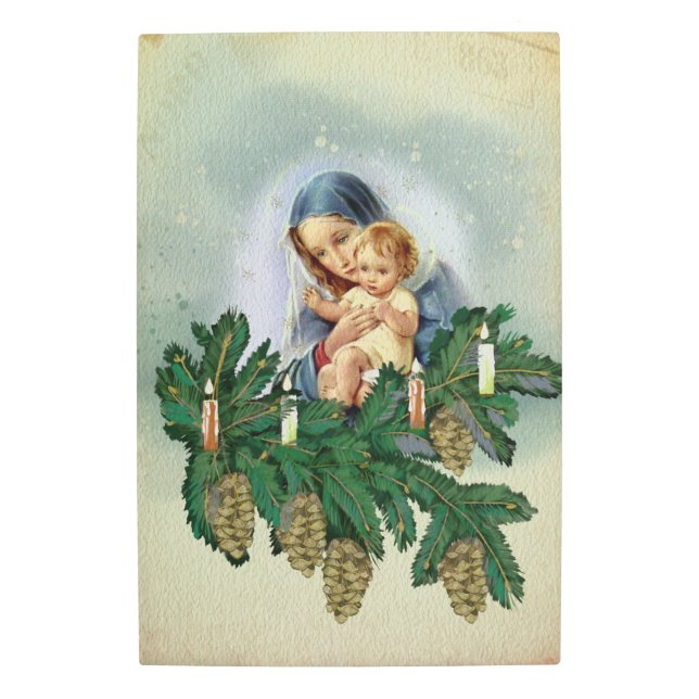 天使のクリスマスメリーとキャンドルライトのイエス メタルプリント (正面)