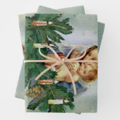 天使のクリスマスメリーとキャンドルライトのイエス ラッピングペーパーシート (インサイチュ)