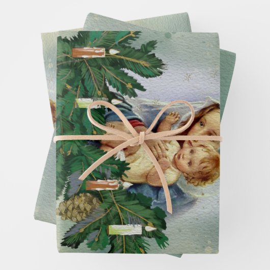 天使のクリスマスメリーとキャンドルライトのイエス ラッピングペーパーシート (インサイチュ)