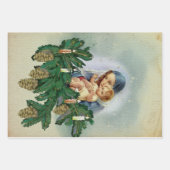 天使のクリスマスメリーとキャンドルライトのイエス ラッピングペーパーシート (正面)