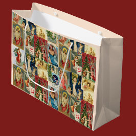 天使のコラージュをフィーチャーした非常に古いクリスマスカード ラージペーパーバッグ