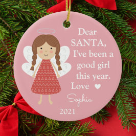 天使のサンタ 私は良い子です フォトクリスマス セラミックオーナメント