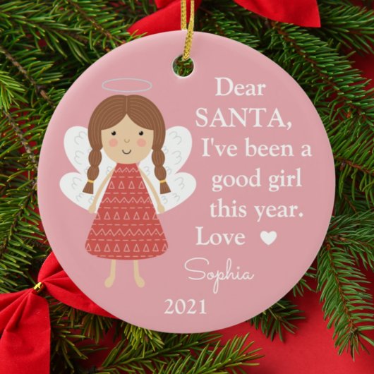 天使のサンタ 私は良い子です フォトクリスマス セラミックオーナメント