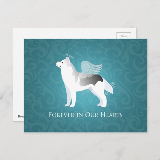 天使のシルバーシベリアンハスキー犬ペットメモリアル ポストカード (正面/裏面)