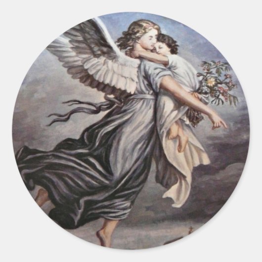 天使のステッカーの腕の中で ラウンドシール (正面)