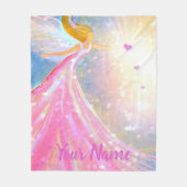 天使のハートのパーソナライズな白熱光輝のカスタム フリースブランケット (正面)