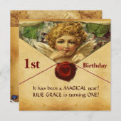 天使のハート ワックス シール パーチメント 誕生日おめでとう 招待状 (正面/裏面)