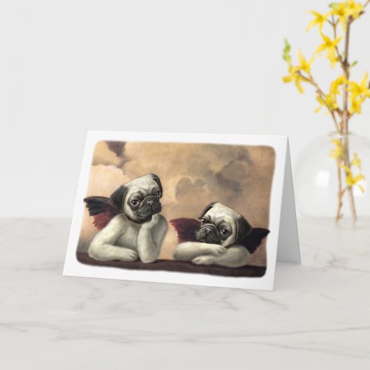 天使のパグの天使のギフト項目 カード (黄色い花)
