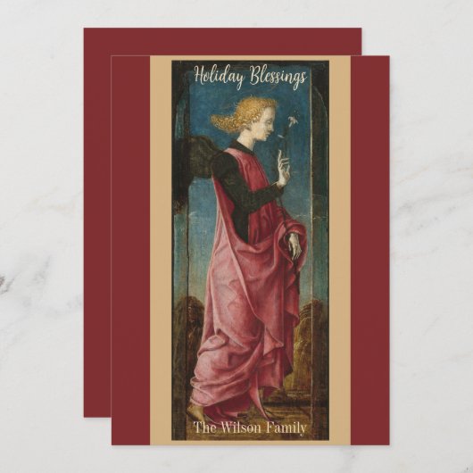 天使のホリデー ブレッシング ゴールド バーガンディ カスタム カード (正面/裏面)