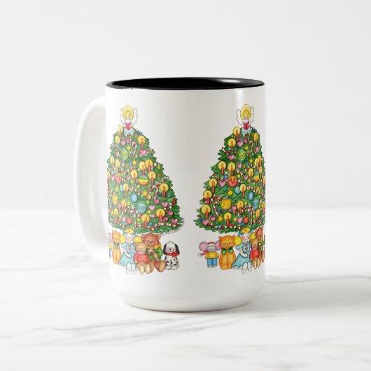 天使のメリークリスマスの木 ツートーンマグカップ (正面左)