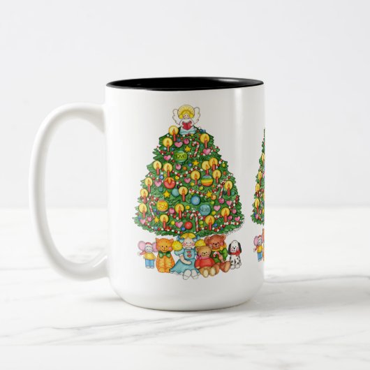 天使のメリークリスマスの木 ツートーンマグカップ (左)