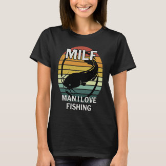 天使のモチーフのナマズ釣り人と釣り人のMI付き Tシャツ