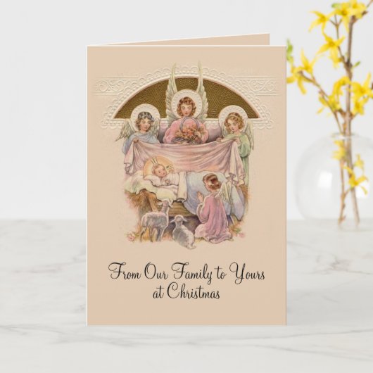 天使のヴィンテージの出生イエス・キリスト カード (黄色い花)