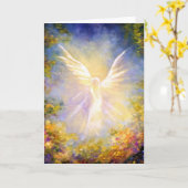 天使の下向きのファインアートの挨拶状 カード (黄色い花)