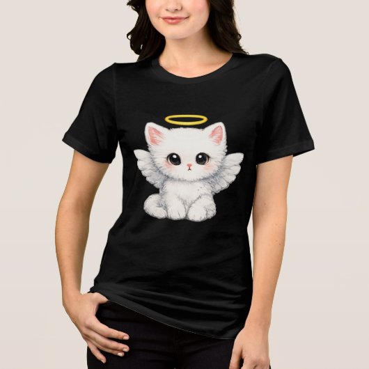 天使の仔猫の水彩画 トライブレンドＴシャツ (正面)