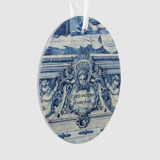 天使の付いたポルトガルの青と白の壁タイル オーナメント (正面)