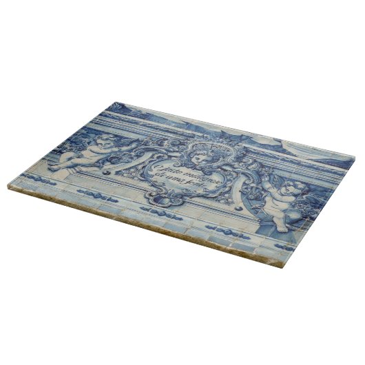 天使の付いたポルトガルの青と白の壁タイル カッティングボード (角)