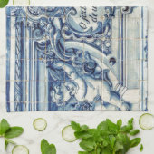 天使の付いたポルトガルの青と白の壁タイル キッチンタオル (折り畳み)