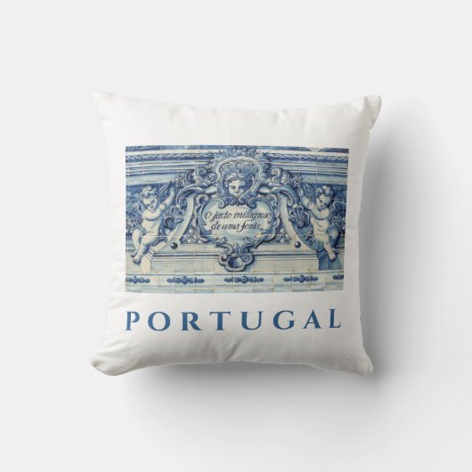 天使の付いたポルトガルの青と白の壁タイル クッション (正面)