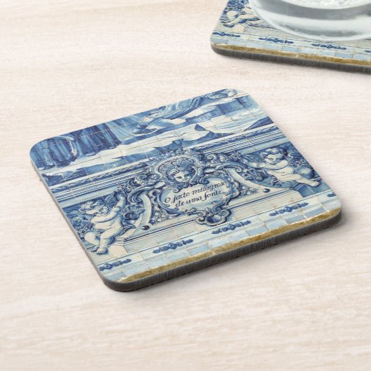 天使の付いたポルトガルの青と白の壁タイル コースター (左側)