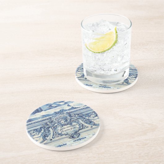 天使の付いたポルトガルの青と白の壁タイル コースター (側面)