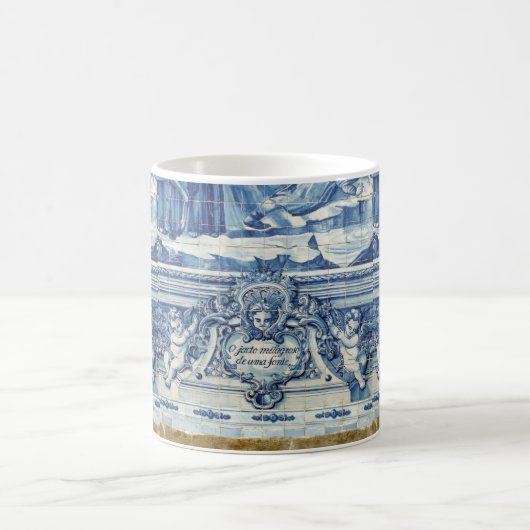 天使の付いたポルトガルの青と白の壁タイル コーヒーマグカップ (中央)