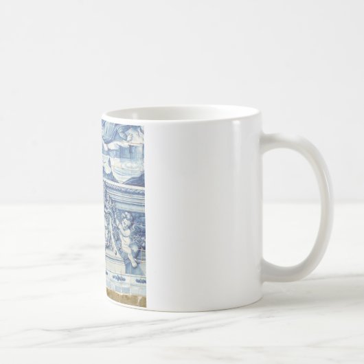 天使の付いたポルトガルの青と白の壁タイル コーヒーマグカップ (右)