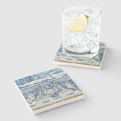 天使の付いたポルトガルの青と白の壁タイル ストーンコースター (横)