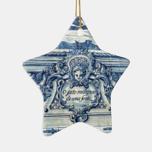 天使の付いたポルトガルの青と白の壁タイル セラミックオーナメント (右)