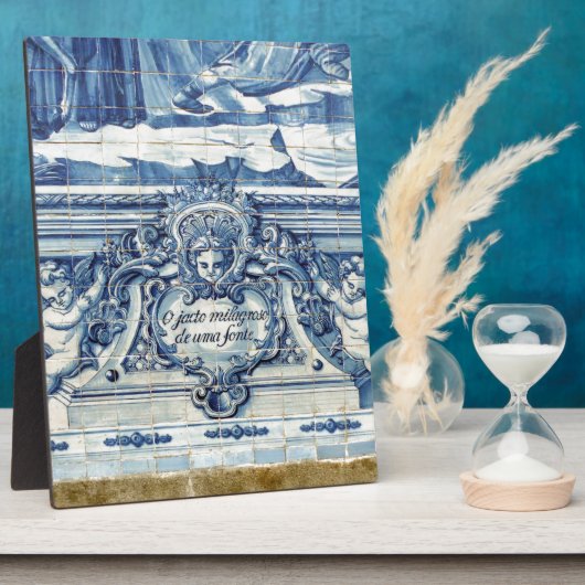 天使の付いたポルトガルの青と白の壁タイル フォトプラーク (側面)