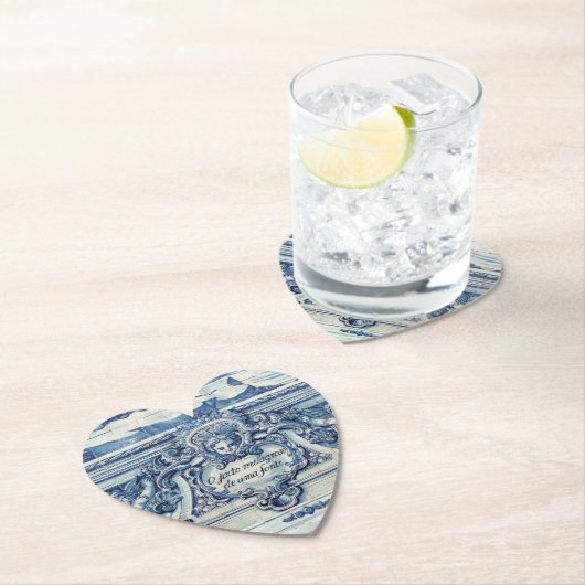 天使の付いたポルトガルの青と白の壁タイル ペーパーコースター (インサイチュ)