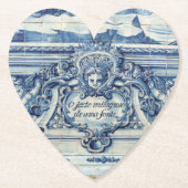 天使の付いたポルトガルの青と白の壁タイル ペーパーコースター (正面)