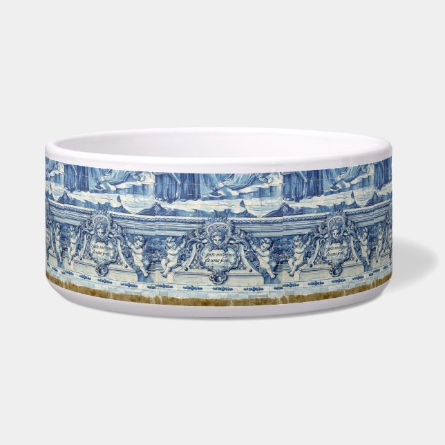天使の付いたポルトガルの青と白の壁タイル ボウル (正面)