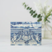 天使の付いたポルトガルの青と白の壁タイル ポストカード (スタンド正面)