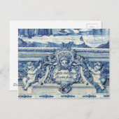 天使の付いたポルトガルの青と白の壁タイル ポストカード (正面/裏面)